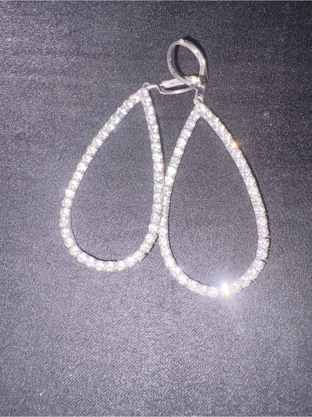 Sparkling Silver-Tone Teardrop Hoop Earrings - White